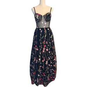 City Studio Black Dress with Pink Floral Embroidery